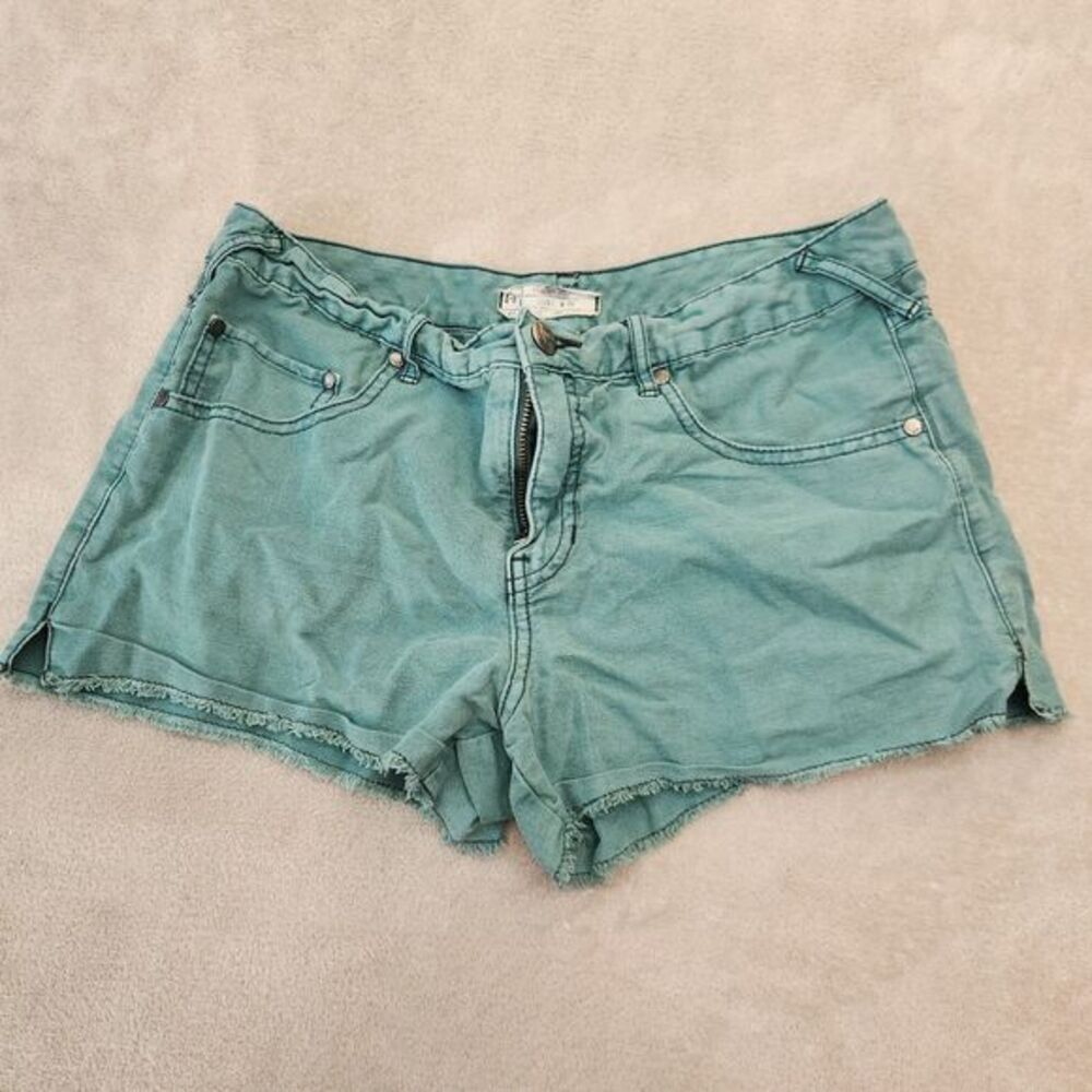 Free People Denim Cutoff Shorts 29 Teal Distressed Raw Hem Festival Boho